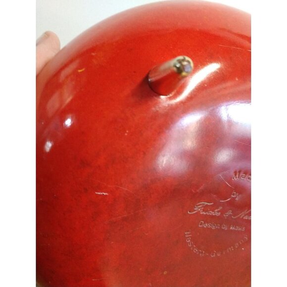 Mid-Century Modern Red Orange Bowl With Brass Legs By Fricke & Nacke Design By M - Picture 4 of 6